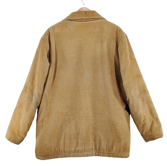 Vtg Jacket Coat Mens 44 Tan Corduroy Faux Fur Lined Zip Up Quilted Sleeves - Picture 4 of 16
